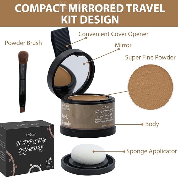 2 Pack Hairline Powder for Women and Men, Used to Root Touch Up Hair Color, Thinning and Gray Hair Coverage and Bald Spots Coverage, Dark Blonde