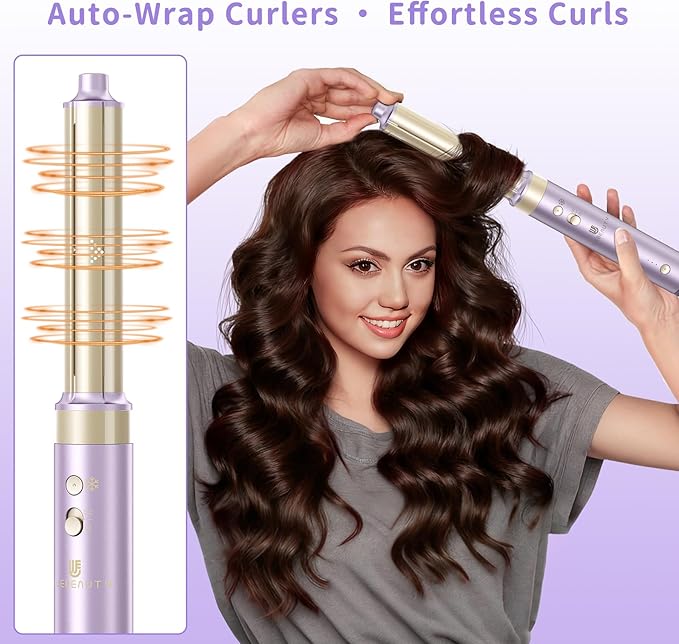 Hair Dryer Brush 8-in-1 Dual Voltage Hot Air Styler – Fast-Drying 110,000 RPM Ionic Blow Dryer with Straightener & Curler Attachments, Frizz-Free Volumizing Styler with Protective Hard Case-Purple