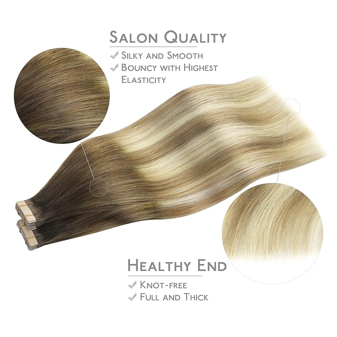 WENNALIFE Tape in Hair Extensions Human Hair, 40pcs 60g 10 inch Ombre Walnut Brown to Ash Brown and Bleach Blonde Hair Extensions Real Human Hair Straight Tape in Extensions Real Human Hair Extensions