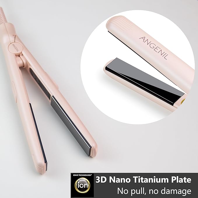 ANGENIL Ultra Mini Hair Straightener Flat Iron for Short Hair, 0.7 Inch Ceramic Dual Voltage Hair Straightener, Small Flat Iron Edges with Silicone Heat Resistant, Fast Heating (280℉- 320℉ -380℉)