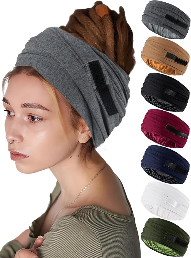 Satin Lined Open Turban Headband Mens Sweatband Sports Headband for Running,Cycling,Basketball,Yoga,Fitness Workout Stretchy Unisex Hairband