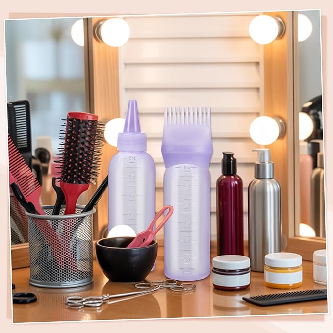 Pimoys Hair Oil Applicator Bottles Dye Brush for Women Scalp, Hair Color Products Things with Root Comb, Purple 2 Pack