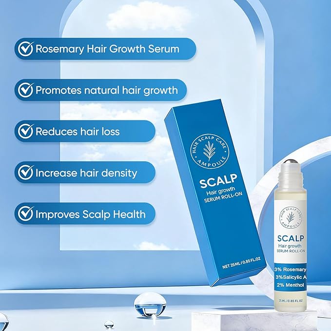 Rosemary Scalpy Hair Growth Serum Roll On, Hair Revival Ampoule, Hair Regrowth Roller for Fuller, Thicker, Stronger Hair, Repair Hairline & Thinning Hair for Men & Women (2 Pack)