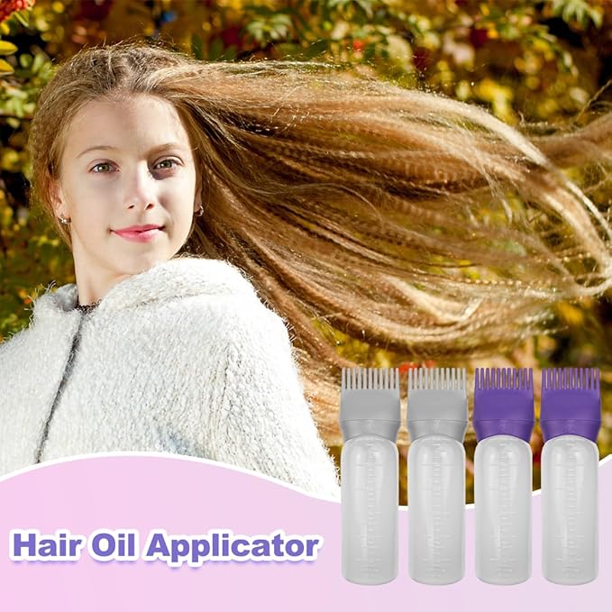 ELANE 4 Pack Hair Oiler Comb Bottle,Root Comb Applicator Bottle for Hair Oil Scalp Hair Oiling Applicator(Grey+Purple)