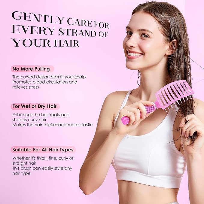 Bsisme Hair Brush, Professional Curved Vented Brush for Faster Blow Drying, Detangler & Frizz-Free on Curly Wet Thick Fine Hair for Women Men Kids
