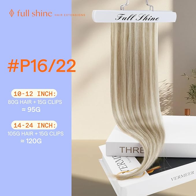 Full Shine 24 Inch Clip in Hair Extensions Real Human Hair Blonde Highlight Seamless Human Hair Clip in Extensions Dirty Blonde Mix Light Blonde Double Weft Real Hair Extensions 7 Pcs 120 G