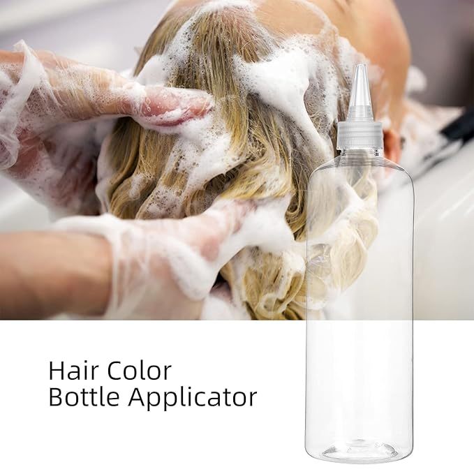 Hair Color Applicator, 16 Ounce Squeeze Bottle for Hair, PET Plastic Refillable With Clear Twist Top Cap - 2 Pack, Transparent