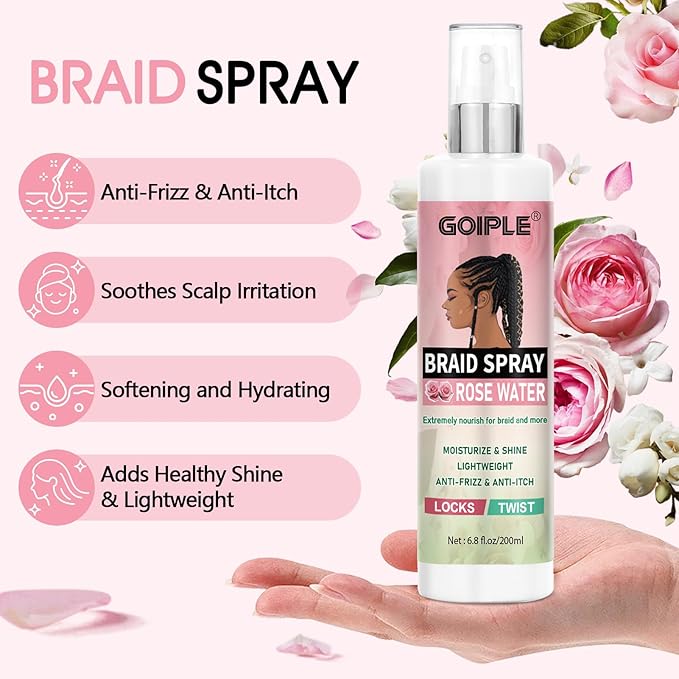 Braid Spray Rose Mint for Dreads, Dreadlocks, Locks - Rose Water Braid Spray No-Water Braid Shampoo for Locs, Twists, Weaves - Rinse-Free Dreadlock Shampoo for Build-Up, Odor, Itch & Flakes 2PCS