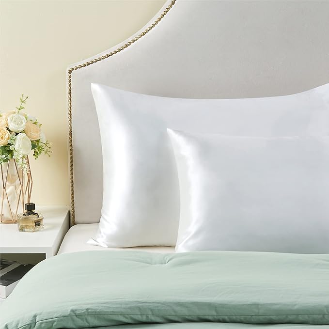 BEDELITE Satin Pillowcase with Zipper, White King Size Pillow Cases Set of 2, Super Soft and Cooling Similar to Silk Pillow Cases, Gift for Women Men(20x40 Inches)