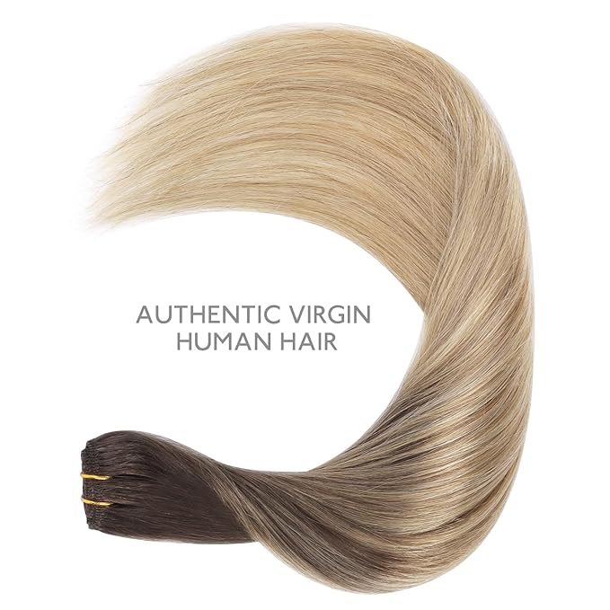 WENNALIFE Clip in Hair Extensions Real Human Hair Refill, 30g 22 inch 2pcs Balayage Chocolate Brown to Dirty Blonde Hair Extensions Clip in Human Hair for Hair Loss and Thinning Hair Straight Remy