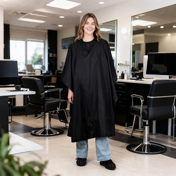 6 Pack Black Waterproof Hair Salon Cape Large Hair Cutting Salon Cape with Metal Snap Closure Haircut Apron for Women Men Hairstylists,Black