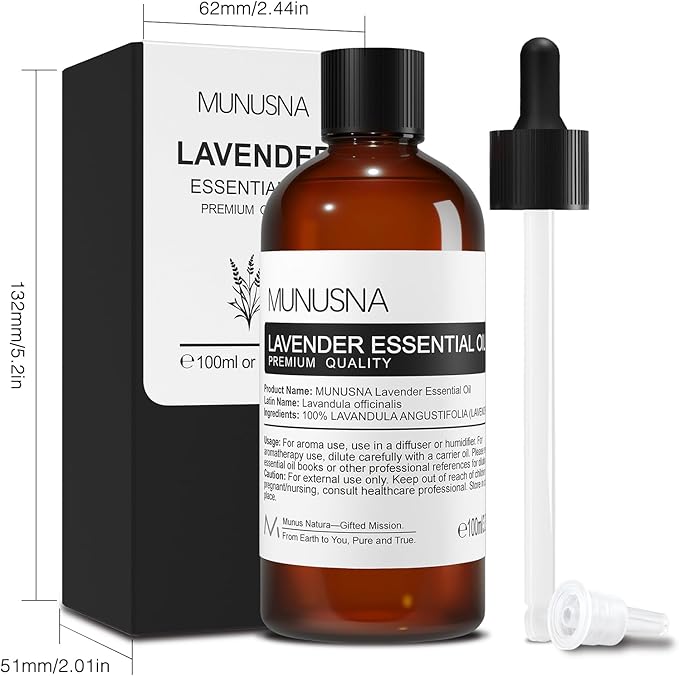 Lavender Essential Oil, Pure & Natural Lavender Oil 100ML, Premium Grade Essential Oils for Hair, Body, Skin, Aromatherapy Diffuser, Meditation, Massage, Home, Candle, Soap, Bath Bombs Making