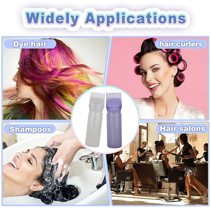 4 Pack Root Comb Applicator Bottle, Hair Oil Comb Applicator for Hair Dye, Shampoos, Salons (White+Purple)