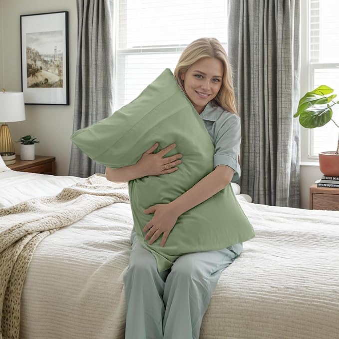 TELUS Pillow Cases King Size 2 Pack, Bamboo Rayon Cooling Pillowcases with Envelope Closure, Cool Breathable Pillow Case for Hot Sleepers & Night Sweats, 20x36 inches, Green