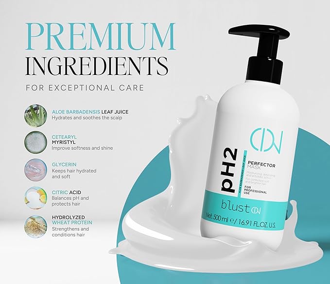 PH2 Perfect Mask – Acidic pH2 Professional Hair Mask for Bleached, Damaged & Color-Treated Hair – Essential Post-Bleach Cuticle-Sealing Treatment for Shine & Smoothness – 500 ml / 16.7 oz
