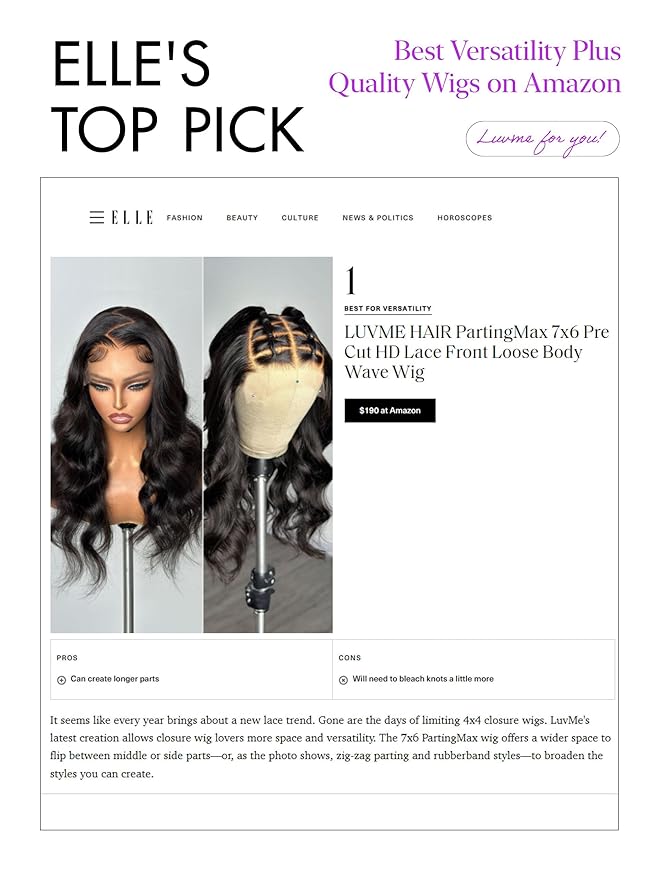 LUVME HAIR All-Day Comfort Real Glueless 7x6 HD Lace Wig 200% Density Hair PartingMax Lace Wigs Loose Body Wave Lace Front Wigs Human Hair Pre Cut Plucked Lace Frontal 22 Inches Natural Black Color