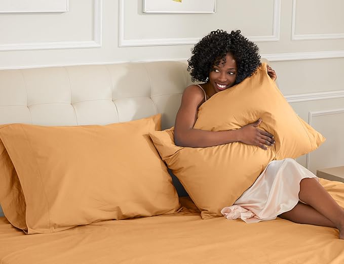 Sunflower Queen Pillowcases Set of 2, 100% Cotton Queen Size Pillow Cases 2, 20×30 inches Retro Yellow, Soft and Breathable