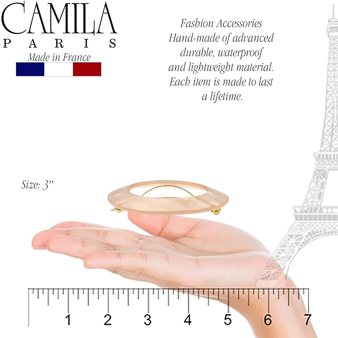 Camila Paris CP3258 French Hair Barrette Clip for Girls, Round Handmade Pink, Strong Hold Grip Hair Clips for Women, No Slip and Durable Styling Girls Hair Accessories, Made in France