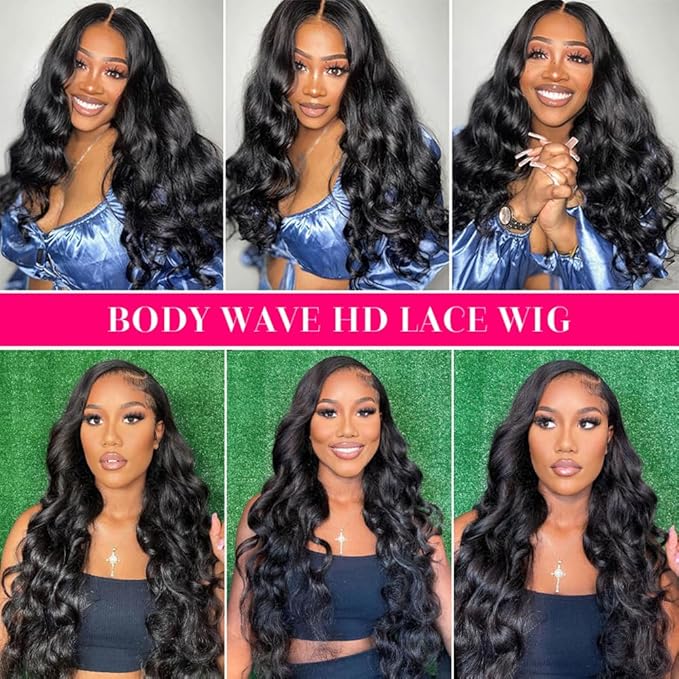 13X6 Body Wave Lace Front Wigs Human Hair 180% Density 26 Inch HD Lace Front Wigs Human Hair Pre Plucked Glueless Wigs for Black Women Frontal Wigs Natural Color