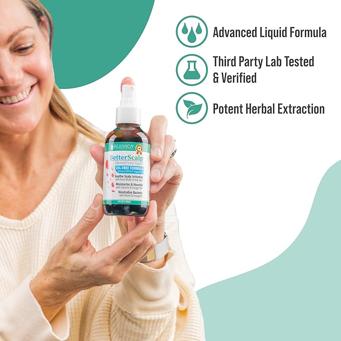 BetterScalp - Natural Itchy Scalp Support Formula - Nature Based Liquid and Gentle, Soothing Formulation - Rose Water, Holy Basil, Neem & More!
