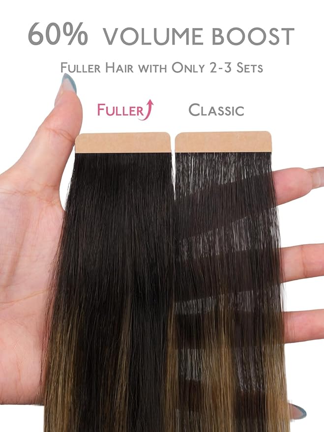 WENNALIFE Fuller Tape in Hair Extensions Human Hair, 20 inch 20pcs 80g Balayage Dark Brown Mixed Chestnut Brown Remy Hair Straight Tape in Extensions Skin Weft Tape Ins Extensiones De Cabello Humano