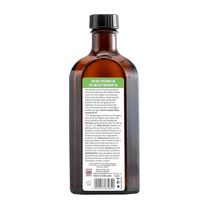 Nature Spell Rosemary Oil For Hair Growth With Root Comb Applicator, Pre-Diluted Hair & Scalp Oil Nourishes Dry, Damaged Hair, For Women & Men, 5.07 Fl Oz