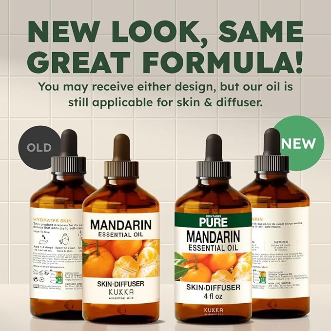 KUKKA Mandarin Essential Oils - 4 Fl Oz - for Hair, Skin, Diffuser, Aromatherapy & DIY Soap Making Scent