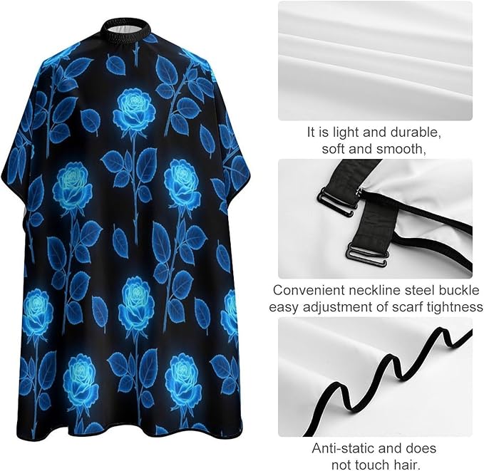 Men Women Burning Blue Rose Hair Styling Cape, Full Coverage Professional Hair Cutting Apron for Hair Dye, Easy Clean
