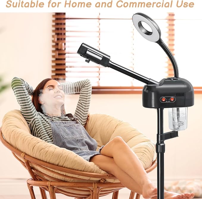 Winado 2 in 1 Facial Steamer with 5X Magnification Light, Deep Cleaning for Personal Skin Care, Beautician Steamer Professional Humidifier Facial Spa Mist Steam for Home & Beauty Salon, Black