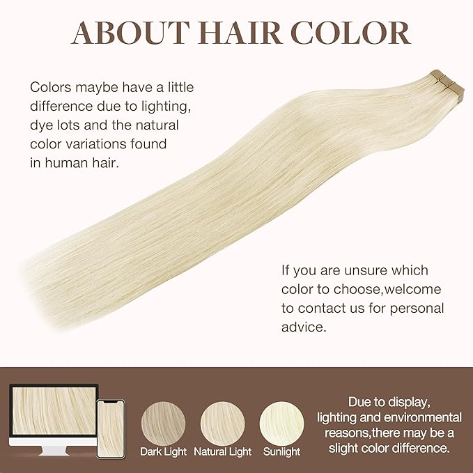 GOO GOO Tape in Hair Extensions Human Hair, 1000 Pure Platinum Blonde, 14inch 50g 20pcs, Skin Weft Seamless Invisible, Silky Straight with Thick Ends, Remy Human Hair