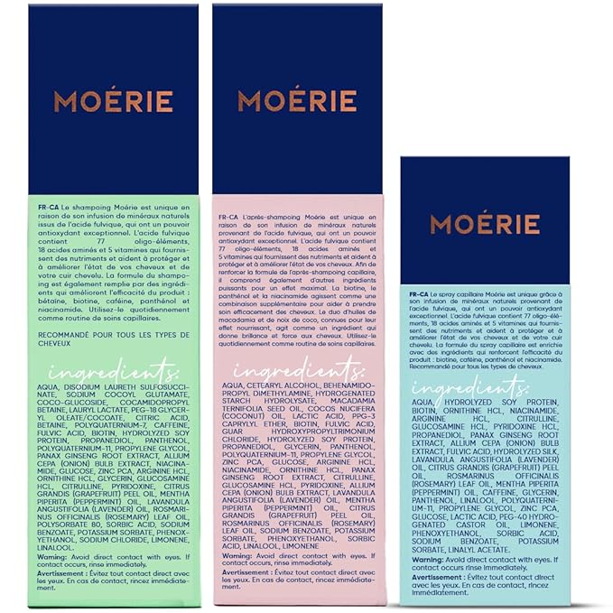Moerie Mineral Shampoo and Conditioner Plus Hair Growth Spray Set – Ultimate Hair Care Pack – For Longer, Thicker, Fuller Hair - Volumizing Hair Care Products – Paraben & Silicone Free - 3 Products