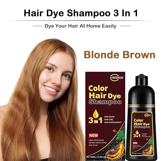 Instant Herbal Blonde Brown Hair Dye Shampoo 3 in 1, Colors in Minutes, Brown Hair Color Shampoo for Men and Women, 500ml