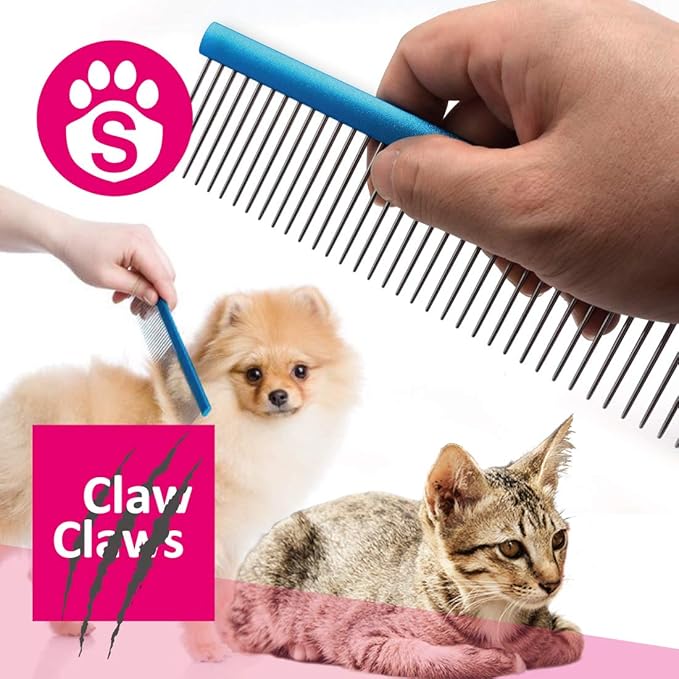 Greyhound Comb with Oval Handle for Dogs and Cats, Removing and Shedding Matted, Tangled Hair, Metal Comb with Stainless Steel Pins, Detangling Grooming Tool, Pet Comb (20% Fine Spacing)…