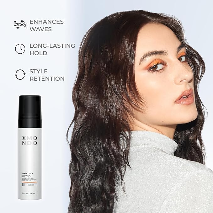 XMONDO Hair Wavetech Extra Hold Wave Foam - Vegan Formula with Pro-Vitamin B5 and Anti-Frizz Nutrients to Fight Static, Control Frizz, and Enhance Your Wavy Hair, 6.7 Fl Oz 1-Pack