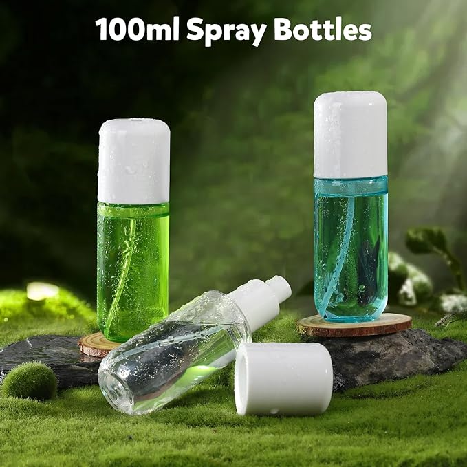 Small Spray Bottle Travel Size 3.4oz/100ml Plastic Mini Bottle Set - Fine Mist Mini Empty Spray Bottles - Refillable Spray Bottles for Cleaning Solutions, Perfume, Liquid Cosmetics