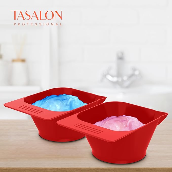 TASALON 2 Piece Magnetic Plastic Bowls Set for Hair Dye, Mixing Bowl for Hair Dye, Beauty Salon and Barber Station for Hairstylists, Red