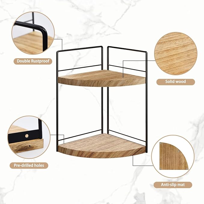 2 Pack Bathroom Counter Organizer, 2 Tier Corner Bathroom Counter Organizer Wooden Vanity Organizers for Bathroom Organizers and Kitchen Storage Dresser Decoration
