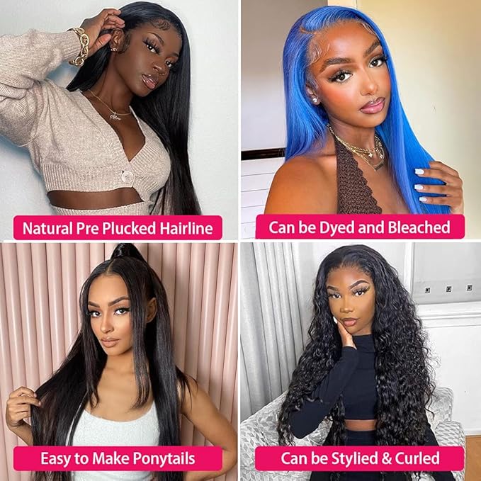 sdamey 360 Straight Lace Front Wigs Human Hair HD Transparant Full Lace Wigs For Women 200 Density Wigs Human Hair Pre Plucked With Baby Hair 12A Brazilian Virgin Hair Natural Color 24inch