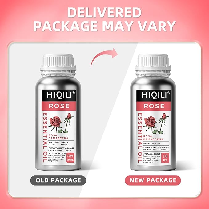 HIQILI Rose Essential Oil for Diffuser, Soap, Perfume & Candle Making - 16 Fl Oz