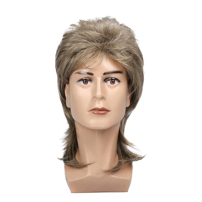 Kaneles Mullet Wigs for Men 80s Costumes Fancy Party Accessory Cosplay Halloween Hair Wig (Blonde)