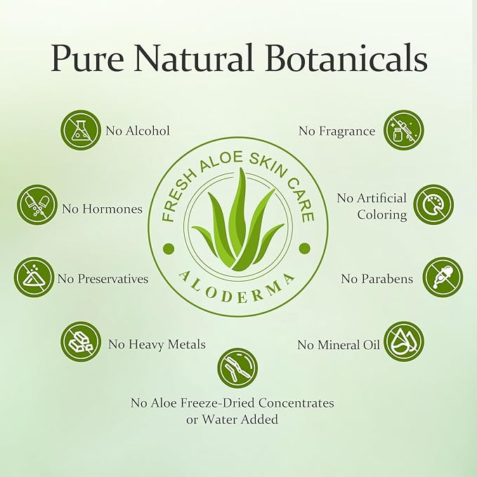 Aloderma Organic Aloe Vera Gel for Face & Body, 96% Pure Aloe Gel Made within 12 Hours of Harvest, Ideal for Skin, Scalp, & Hair Hydration, Calming Moisturizer for Soothing After Sun Care, 7.05oz