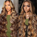 Honey Blonde Lace Front Wig Ombre 13x6 HD Lace Front Wigs Human Hair P4/27 Colored for Women 220 Density Highlight Wig Pre Plucked Body Wave Wig Honey Blonde Lace Front Wig 32Inch