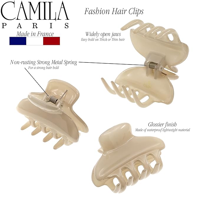 Camila Paris CP3551 French Hair Clip for Women, Small, Nude 2.5 Inch Girls Hair Claw Clips Jaw Fashion Durable Styling Hair Accessories for Women, Strong Hold No Slip Grip, Made in France