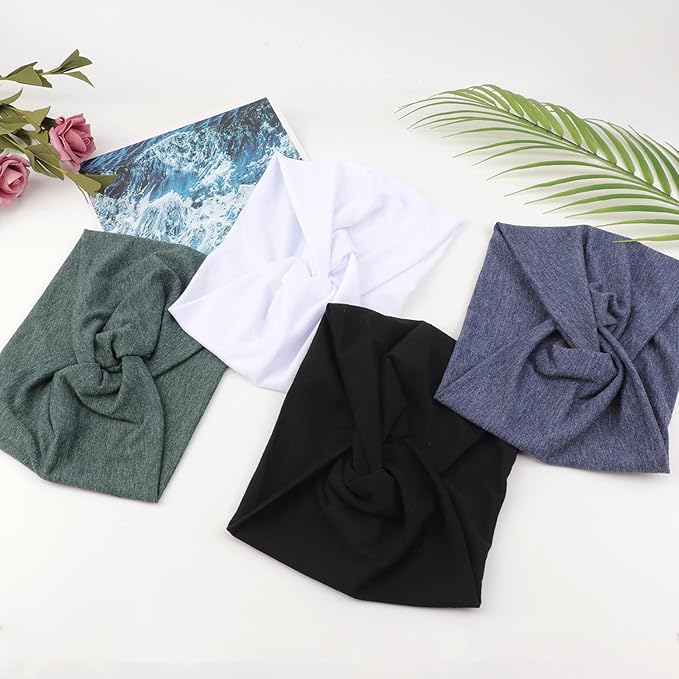 DRESHOW Extra Wide Headbands for Women Cotton Turban Knotted Bandana Head Bands Non Slip Boho Hair Accessories for Sports & Yoga