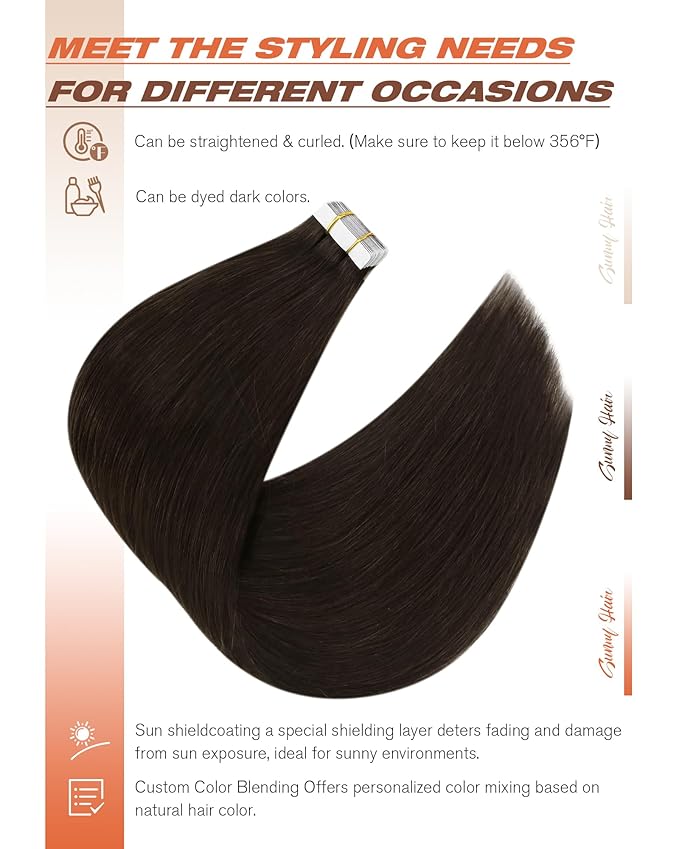 Sunny Hair Brown Tape in Hair Extensions Human Hair 18 inch Remy Hair Extensions Tape in Thick End Tape ins Human Hair Extensions 40Pcs 100g