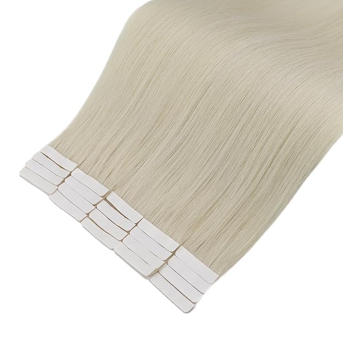 Full Shine Blonde Injection Tape in Hair Extensions 5Pcs Color 1000 Injected Tape in Extensions 22 Inch Virgin Human Hair Extensions Tape ins 12.5Gram Tape ins Human Hair Real Hair Extension for Women