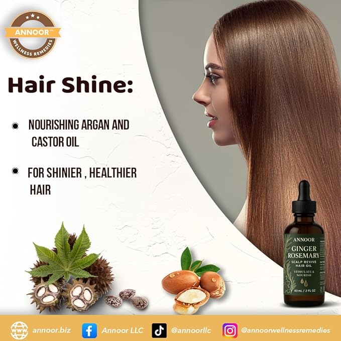 Ginger Rosemary Hair Oil 2 Fl Oz | Nourish, Strengthen, Shine, and Revitalize for Healthy Hair Growth and Scalp Renewal