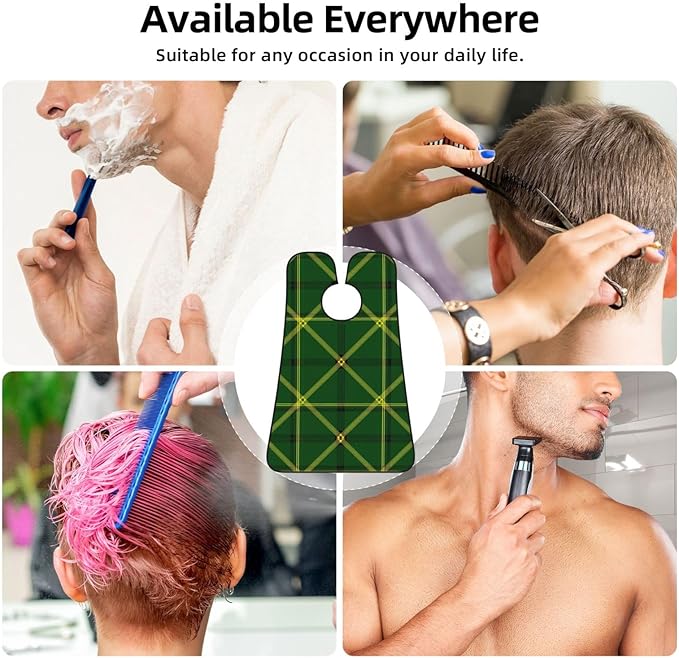 Beard Hair Catcher Bib, Waterproof Non-Stick Grooming Apron for Shaving Trimming, Perfect for Men Dad, Green Scottish Tartan Plaid Shave Bib