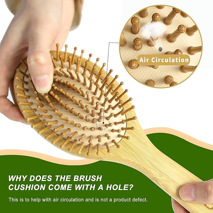 MRD Hair Brush Set, Natural Bamboo Comb Paddle Detangling Hairbrush, Wide-tooth and tail comb No Bristle, suit for Women Men and Kids Thick/Thin/Curly/Dry Hair Gift kit