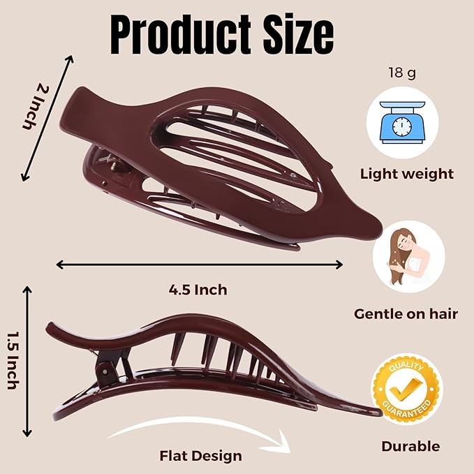 8 Pack Glossy Flat Hair Clips for Women – Large No-Slip Claw Barrettes in Black, Navy Blue, Gray & Wine Red, Shiny Finish Strong Hold for Thick & Thin Hair